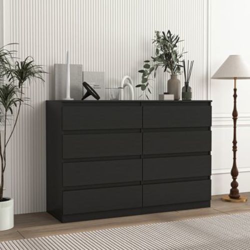 Resenkos Mid Century Modern 8 Drawer Dresser for Bedroom with Hidden Handle Black