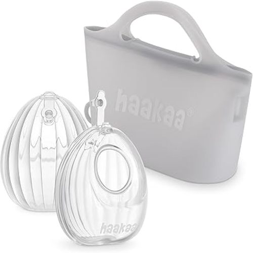 haakaa Wearable Silicone Breast Pump with Steriliser Bag, 2-in-1 Hands-Free Passive Breast Milk Catcher for Nursing Mom, Breastfeeding Essentials, 2-Pack 75ml Pumps & 1 Steriliser Bag
