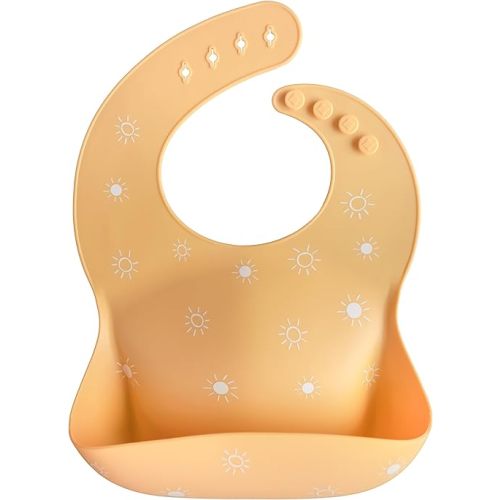 mushie Silicone Baby Bib | Adjustable Fit Waterproof Bibs (Sun Orange)