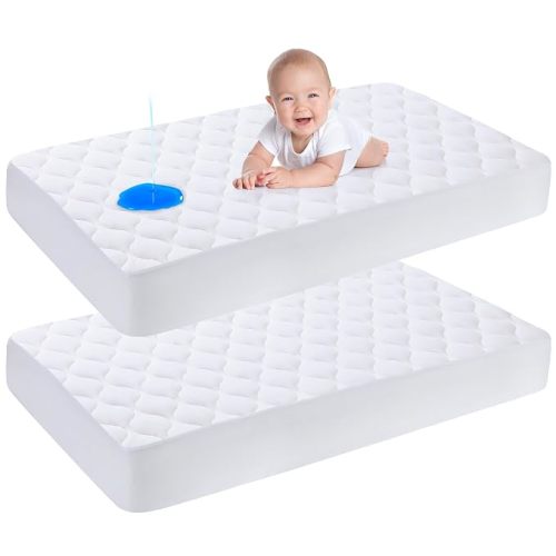 Yoofoss Waterproof Crib Mattress Protector 2 Pack, Quilted Crib Mattress Pad Cover Ultra Soft and Breathable, Machine Washable Toddler Mattress Protector for Standard Baby Crib Size 52''x28''