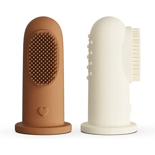 Moonkie Baby Toothbrush Finger Toothbrush Oral Cleaner Kit for 3 Months +, 2 Pcs (Clay/Ivory)