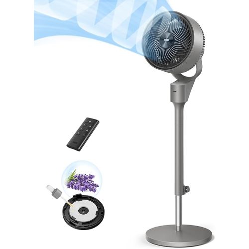 Dreo Fan for Bedroom, 80° Oscillating Standing Fan, 25dB Quiet, 80ft Pedestal Fans for Home Office, 90° Manual Vertical, 3 Speeds, Remote, 34-41" Adjustable Height, Air Circulator
