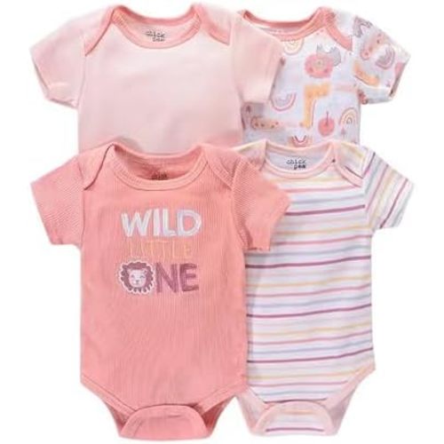 Newborn Girl Short Sleeve Bodysuit Baby Boy Clothes Unisex One-Piece Baby Clothes 4-Pack