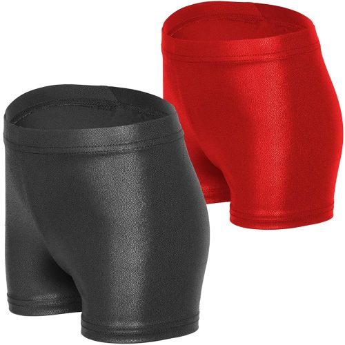 4-5 Red and Black -iLover Solid Color Girls'Sparkle Dance and Tumbling Athletic Gymnastics Shorts