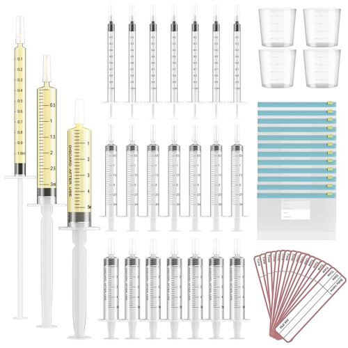 120 Sets 1/3/5ml Colostrum Collector Kit Include No Needle Colostrum Syringes with Caps 1/3/5mlx60, Stickerx120, 20ml Measuring Cupx4, Ziplock Storage Bagx12 for Breastmilk Collector