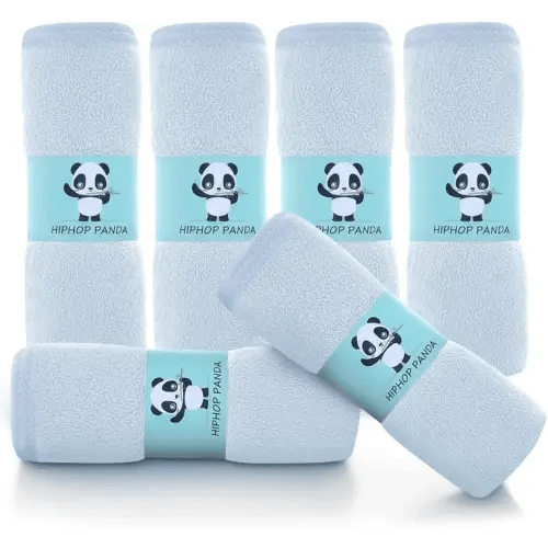 HIPHOP PANDA Baby Washcloths, Rayon Made from Bamboo - 2 Layer Ultra Soft Absorbent Newborn Bath Face Towel - Reusable Baby Wipes for Delicate Skin - Blue, 6 Pack