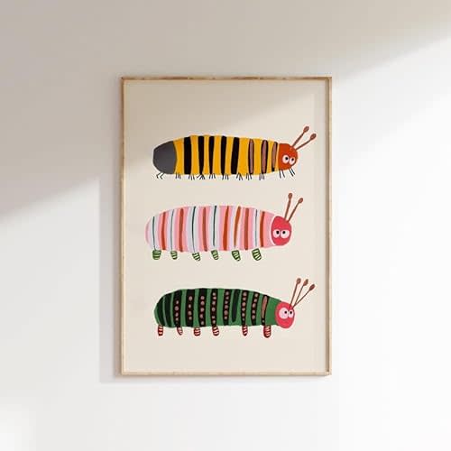 OZCONO Caterpillar Wall Art, Insect Nursery Decor, Playful Kids Room Bug Illustration, Colorful Children's Animal Artwork (Unframed) (12x18)