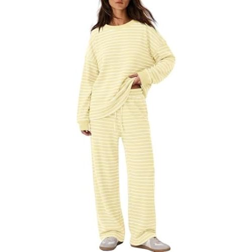 Yanekop Womens Matching Lounge Sets Two Piece Striped Set Fall Outfits