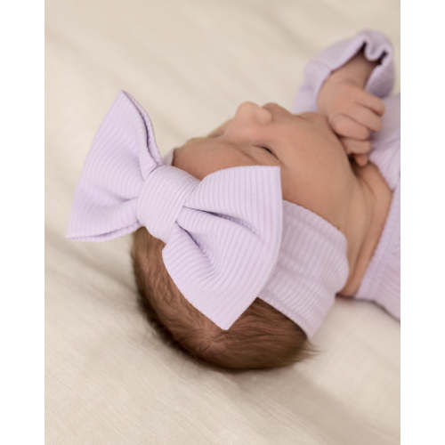 Misty Lavender Ribbed Luxe Bow Headband | Little Sleepies
