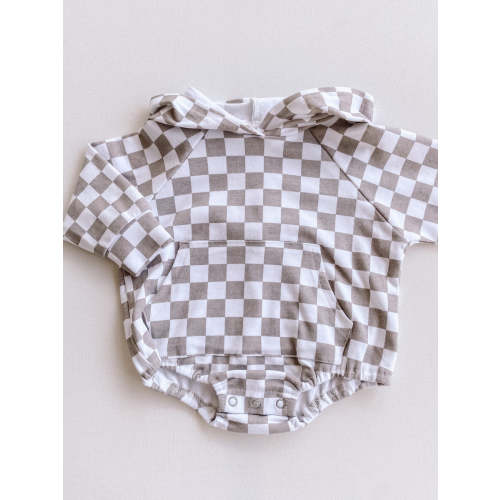 checkered hoodie romper - beige