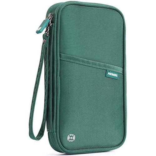 VanFn RFID Travel Passport Wallet, Family Passport Holder, Trip Document Organizer P.Travel Series (Nylon - Green)