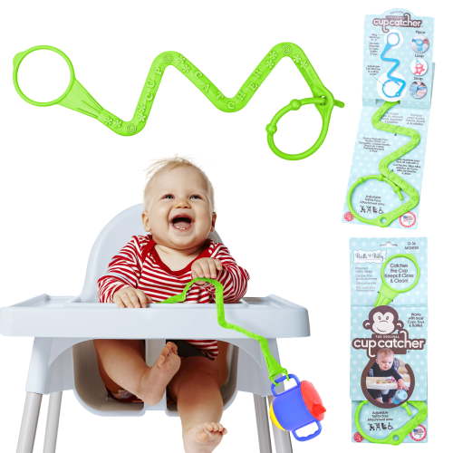 Brilli Baby Cup Catcher - Patented Safety Tether to attach Sippy Cups, Bottles, Toys & Pacifiers to Strollers, High Chairs & Car Seats, Made in USA, FDA grade, Dishwasher Safe (Lime)