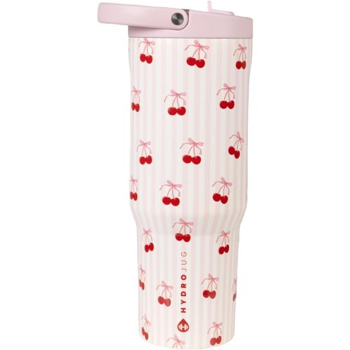 HydroJug Sport - Stainless Steel Tumbler with Straw, Vacuum Insulated, 32oz Leakproof Water Bottle, Ergonomic Design, Reusable, Dishwasher Safe, Rubber Base, Durable for Gym or Outdoors, Sweet Cherry