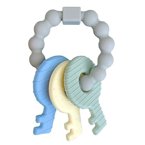 Baby Teether Keys,Teething Keys Toys for 3 to 18 Months Infants Toddler Sensory Chew Toys BPA-Free Toy for Baby Teething Relief(Grey) - Blue