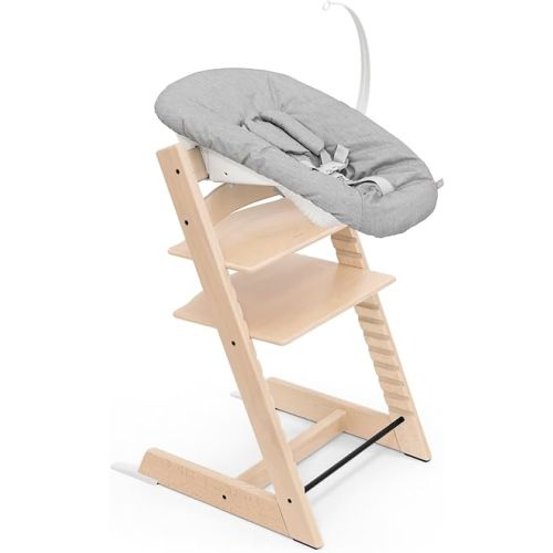 Tripp Trapp Chair from Stokke (Natural) + Tripp Trapp Newborn Set (Grey) - Cozy, Safe & Simple to Use - For Newborns Up to 20 lbs