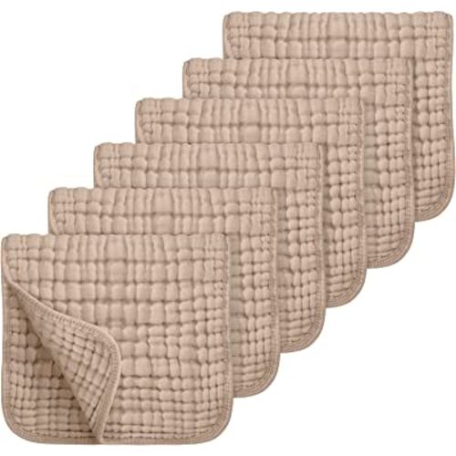 Looxii Muslin Burp Cloths 100% Cotton Muslin Cloths Large 20''x10'' Extra Soft and Absorbent 6 Pack Baby Burping Cloth for Boys and Girls (Brown)