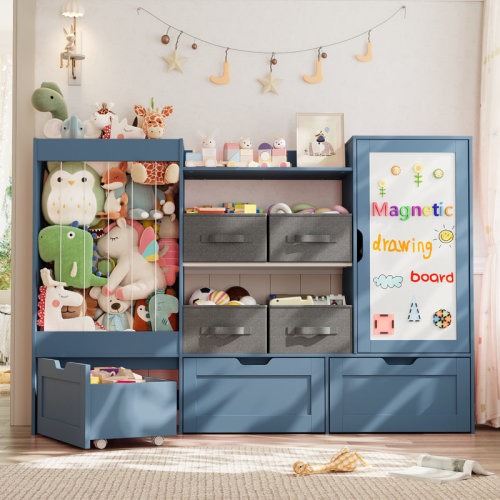 Isabelle & Max™ 41.3"H Toy Storage Organizer, Stuffed Animal Storage, 3 Movable Building Block Drawers, 4 Storage Bins and Magnetic Board for Kids Room, Playroom, Nursery & Reviews | Wayfair