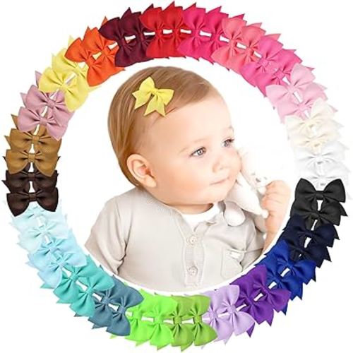 48PCS 2inch Hair Clips, OAOLEER Fully Lined Bows Hair Pins Tiny Alligator Clips for Girls Infants Toddlers 24 Colors in Pairs (Style A-48pcs)