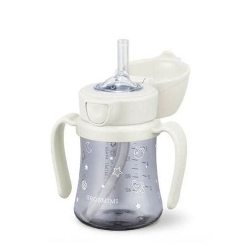 Grosmimi PPSU Straw Cup with Flip Top - 6oz (12 Months+) Space White 6oz