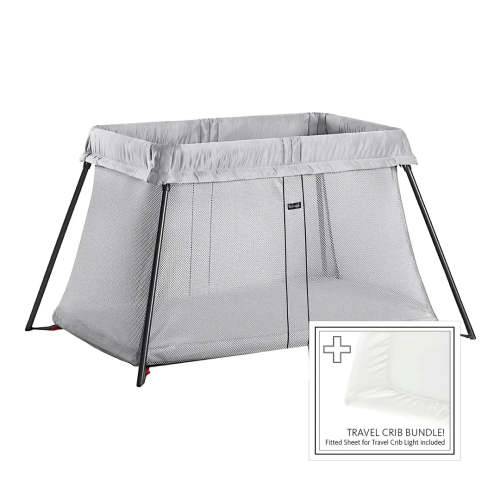 BabyBjörn Travel Crib and Fitted Sheet Bundle Pack - Light Silver