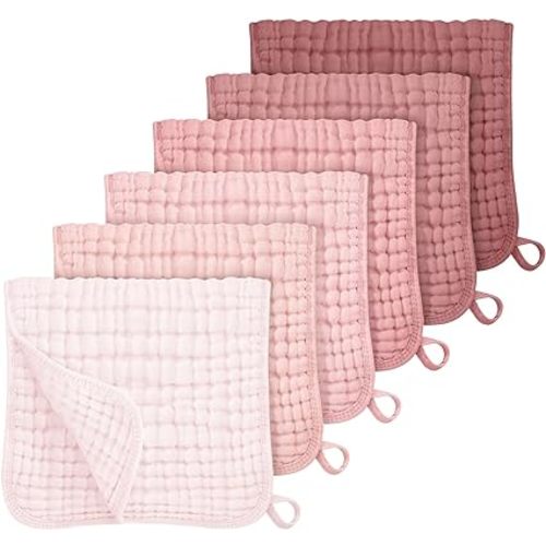 Looxii Muslin Burp Cloths 100% Cotton Muslin Cloths Large 20''x10'' Extra Soft and Absorbent 6 Pack Baby Burping Cloth for Boys and Girls Gradient Pink