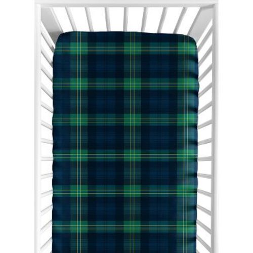 Sweet Jojo Designs Boy, Girl, Unisex/Gender Neutral Baby Fitted Crib Sheet Gingham Plaid Green and Navy Blue