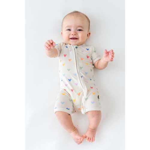 Zipper Shortall Romper in Pastel Mickey Mouse