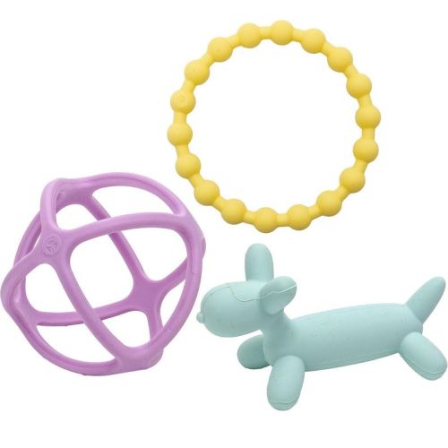 WeeSprout Handheld Teether Set (Pastel Mint, Purple & Yellow)