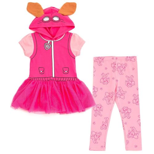 Paw Patrol Girls Hooded Cosplay T-Shirt Dress and Leggings Outfit Set Toddler to Little Kid Sizes (2T - 7-8)