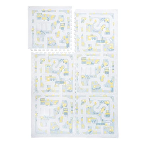 PopsyKosy Premium Baby Floor Play Mat - Thick & Cushioned 0.5 inch Playroom Foam Mat, Non-Toxic Odorless - 6 Tiles - Spacious 6x4 ft. - Stylish, Large, Waterproof for Kids & Toddlers -Pastel Blue Gray