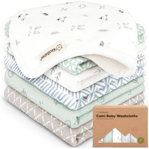 6-Pack Cotton Baby Washcloths for Newborn - Organic Cotton Muslin Soft Wash Cloths for Babies, Infant, Kids, Toddler Towels for Boy, Girl, Super Absorbent Face Cloths, Scratch-Free Baby Rags (Nordic)