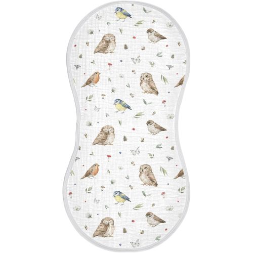 vvfelixl Muslin Burp Cloths Owl Sparrow Robin Birds Baby Washcloths for Baby Girl Boys 2 Pack White
