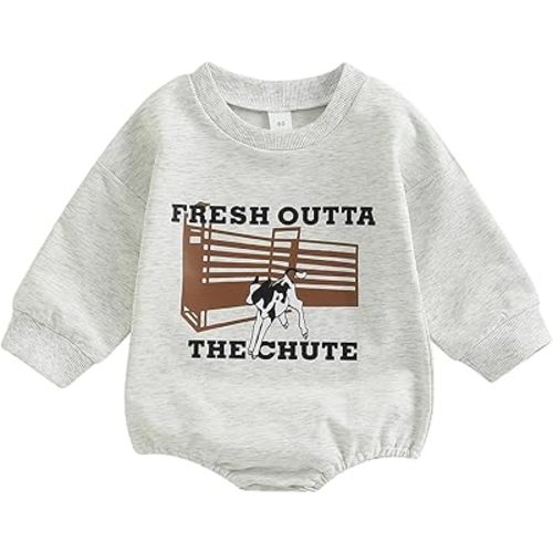 SAYOO Western Cowboy Outfits Baby Girl Boy Sweatshirt Romper Cow Print Oversized Sweater Bodysuit Infant Fall Clothes 0-24M