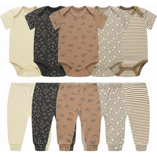 Baby Newborn Layette 10-Piece Sets Cotton Bodysuits Pants Sets for Baby Boys Girls Toddler Unisex Baby Gift Set