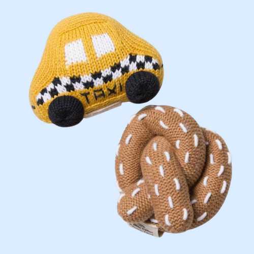Organic NYC Taxi & Pretzel Baby Rattle Set | Estella