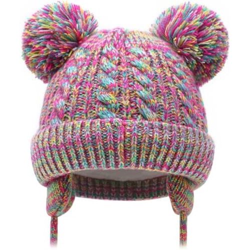 Duoyeree Toddler Winter Hat with Earflap Scarf Hood Thick Warm Kids Skull Cap for Baby Girls Boys