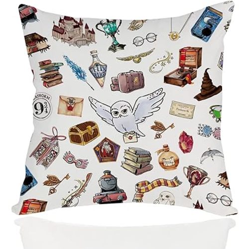 Harry Reading Pillow Covers for Book Lovers Gifts,Wizard Gift Pillow Case Librarian Reader Bibliophile Bookworm Gift for Her Him Birthday Graduation Christmas 18 x 18inch