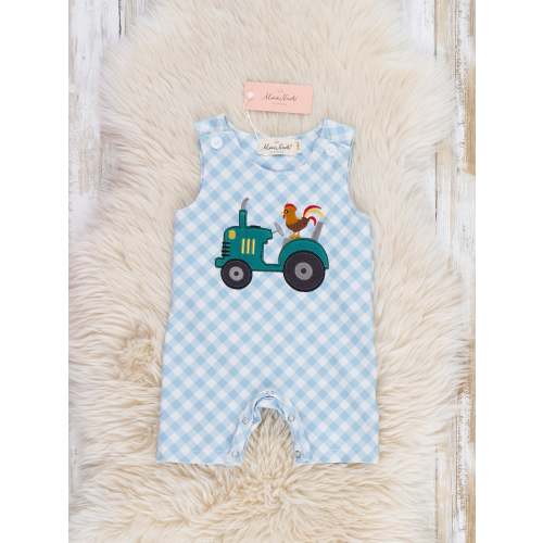 Embroidered Rooster Tractor Gingham Johnny