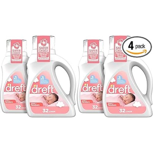 Dreft Newborn Baby Liquid Laundry Detergent,Gentle on Sensitive Skin,HE Compatible,32 loads each,(Pack of 4)