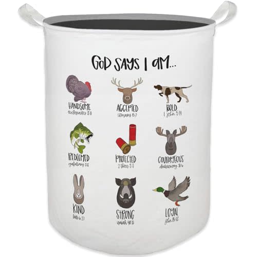 God Says I Am Hunting Nursery Laundry Basket, Toybox for Boys Girls Room, Christian Laundry Basket Hamper Waterproof Collapsible Clothes Toys Storage Bin Organizer for Bedroom Bathroom Kids Room
