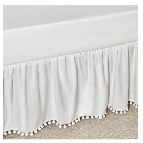 TILLYOU Baby Crib Skirt Girls Boys, Ruffled Bed Skirt with Pompoms, 28”x 52”, 14'' Drop, White