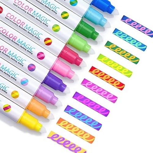 JoyCat 10 Color Changing Highlighter Pens,Dual Tip Magic Markers,Assorted Fluorescent Colors for Art Journaling,Note Taking&School Office Journaling Supplies,No Bleed,Ideal gift&marker for Kids&Adult
