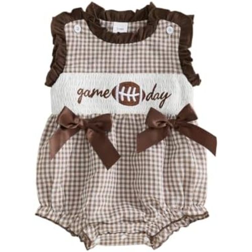 Newborn Baby Girl Football Outfit Gingham Sleeveless Bodysuit Bubble Romper