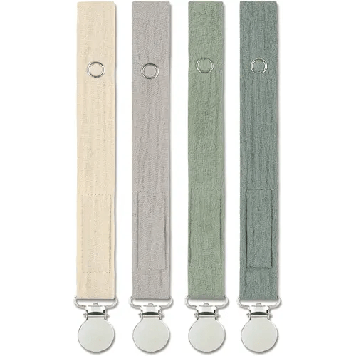 Baby Pacifier Clip Leash Holder Unisex for 4 Pack Gift Set with Neutral Solid Colors ;Soft Linen Pacifier Clips ; Fabric Pacifier Strap with Clip Keeps Pacifiers & Teethers in Place