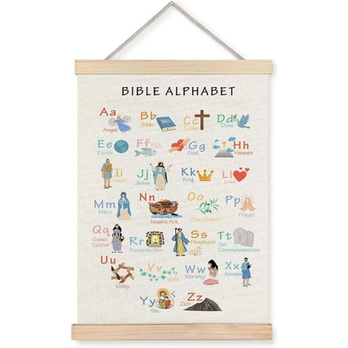 Supwhd Bible Verse Posters for Kids, Bible Alphabet Poster Hanger Frame, Christian Classroom Decor, Alphabet Wall Decor for Classroom Church School Christian Home, 16x24