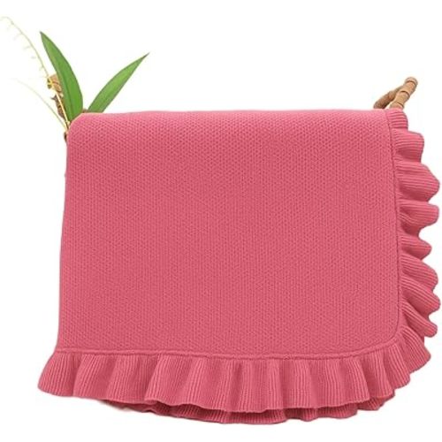 Grewear Cotton Baby Blanket with Ruffle Edge Soft Breathable Newborn Blanket for Boys & Girls, Lightweight Knit Throw for Crib, Stroller & Nursery Multiple Colors Available Rose Pink 28x36