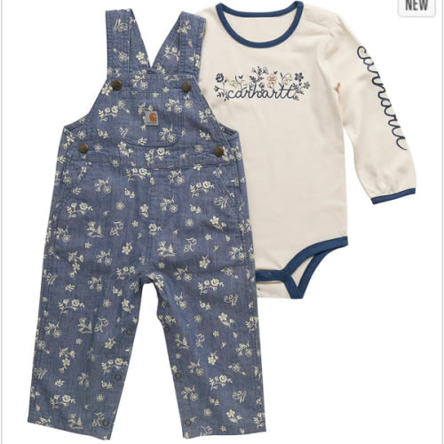 Girls' 2-Piece Long Sleeve Bodysuit & Printed Chambray Overall Set (Baby) | Shop all Girls | Carhartt