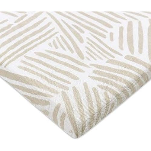 Babyletto Muslin Baby Bassinet Sheets for Girls & Boys - GOTS Certified Breathable Organic Cotton Cover - 360° Fitted, Soft, Gentle & Cozy Rectangle Bedside Bassinet Sheets - Oat Stripe