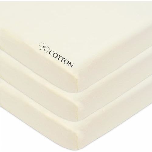 American Baby Company 3 Pack 100% Natural Cotton Fitted Mini Crib Sheets, 38" x 24", Soft Breathable Portable Sheets for Pack N Play Mattresses, Beige, Unisex for Boys & Girls