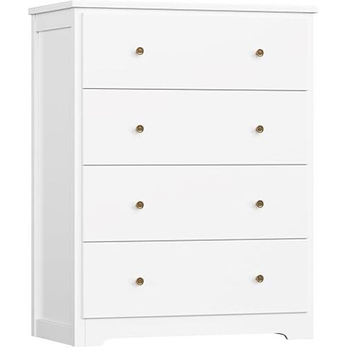 HOUSUIT White Dresser, 4 Drawer Dressers Chest of Drawers, Modern Tall Dresser, Wood Drawer Chest Storage Cabinet for Living Room, Hallway, Entryway, Home Office, Ivory White
